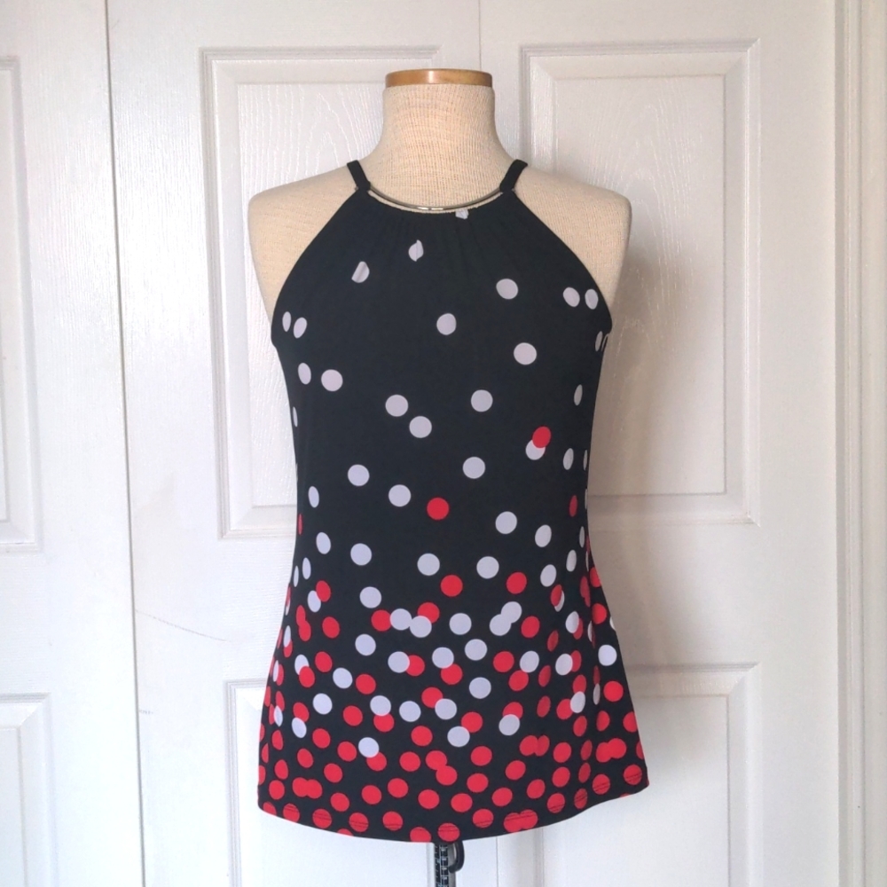 Polka Dot Black White and Red Halter Top by Ricki's